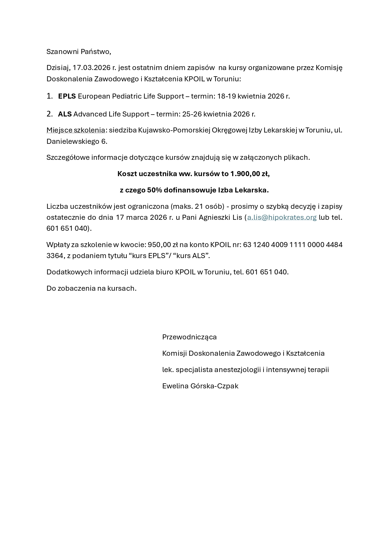 koniec zapis&oacute;w ALS, EPLS